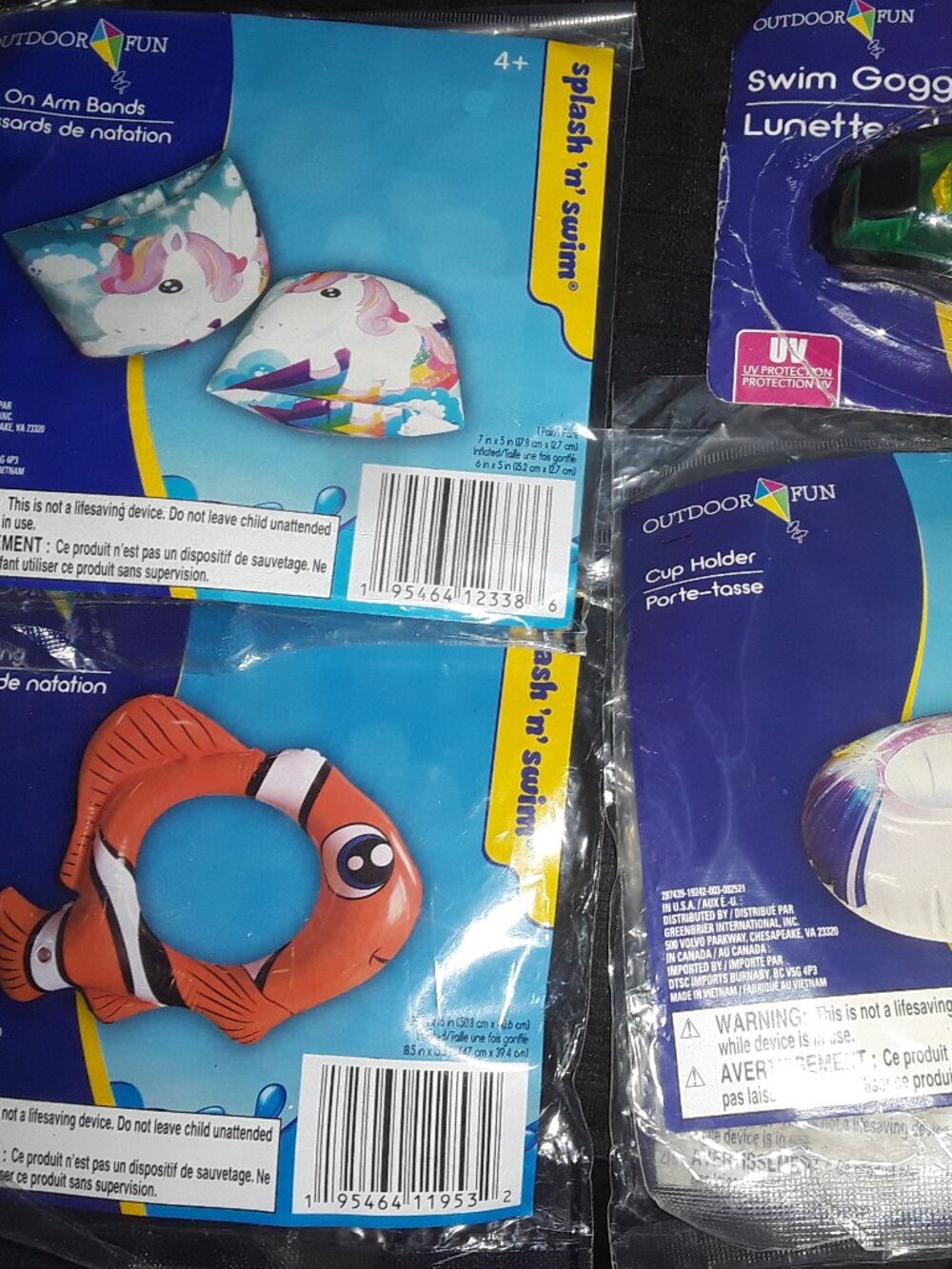 OUTDOOR FUN SPLASH N SWIM POOL ACCESSORIES, SWIM GOOGLES, DRINK HOLDER, RINGS,